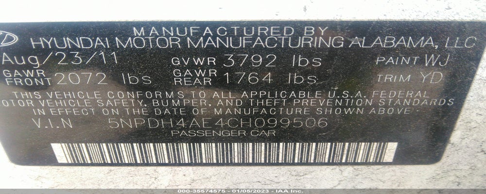 5NPDH4AE4CH099506 2012 HYUNDAI ELANTRA photo no. 9