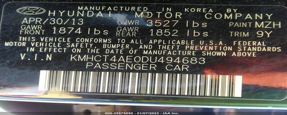 KMHCT4AE0DU494683 2013 HYUNDAI ACCENT photo no. 9