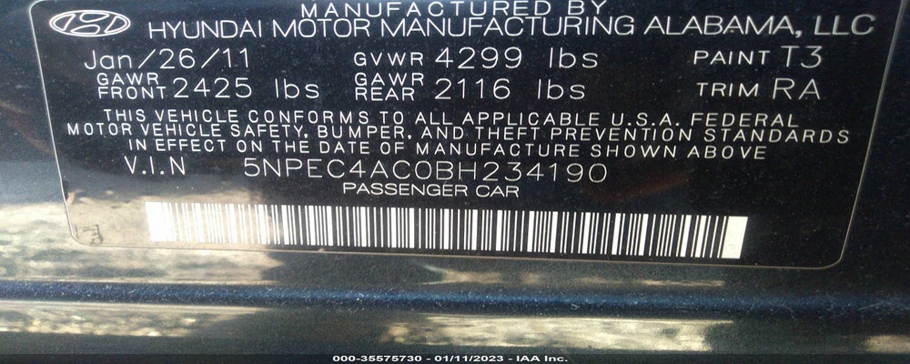5NPEC4AC0BH234190 2011 HYUNDAI SONATA photo no. 9