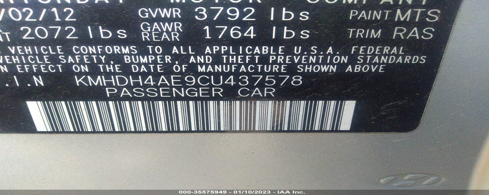 KMHDH4AE9CU437578 2012 HYUNDAI ELANTRA photo no. 9