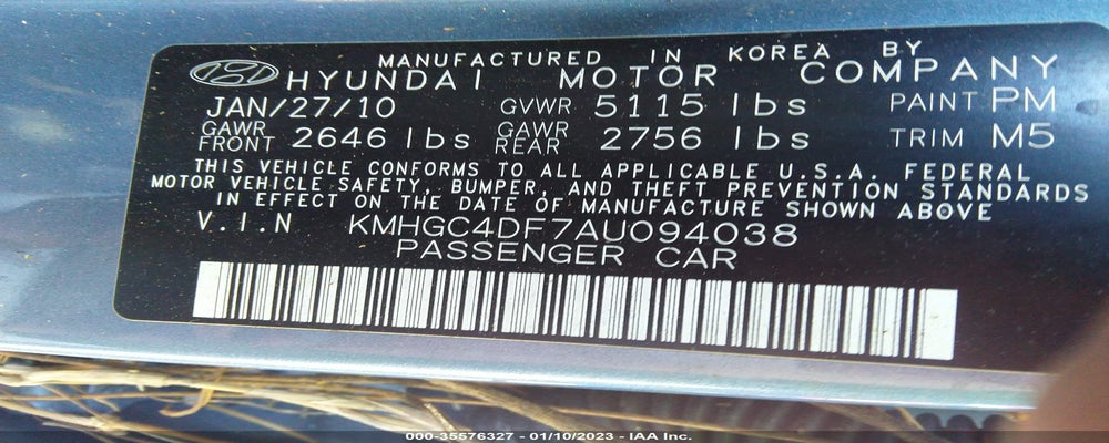 KMHGC4DF7AU094038 2010 HYUNDAI GENESIS photo no. 9