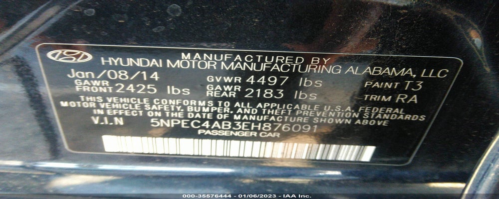 5NPEC4AB3EH876091 2014 HYUNDAI SONATA photo no. 9