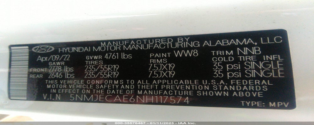 5NMJECAE6NH117574 2022 HYUNDAI TUCSON photo no. 9
