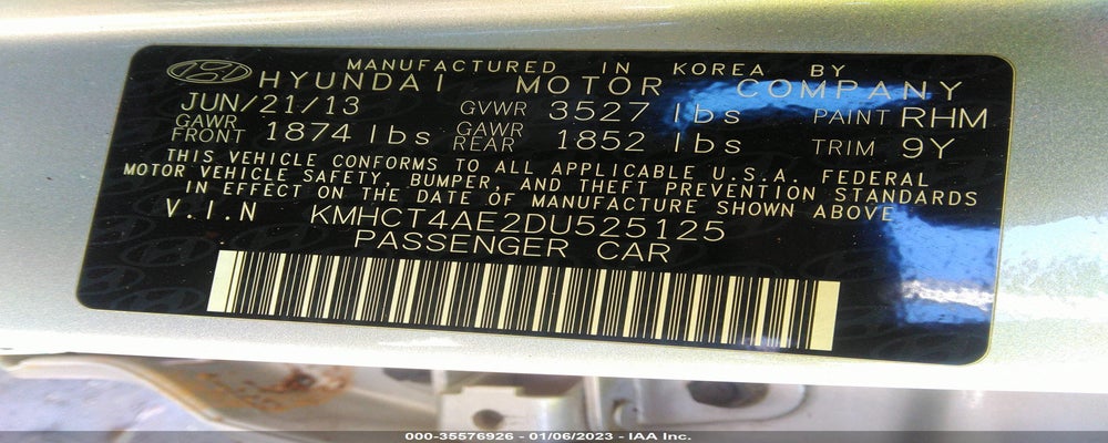 KMHCT4AE2DU525125 2013 HYUNDAI ACCENT photo no. 9