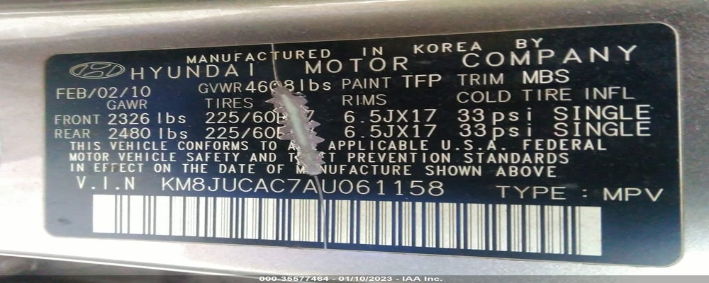 KM8JUCAC7AU061158 2010 HYUNDAI TUCSON photo no. 9