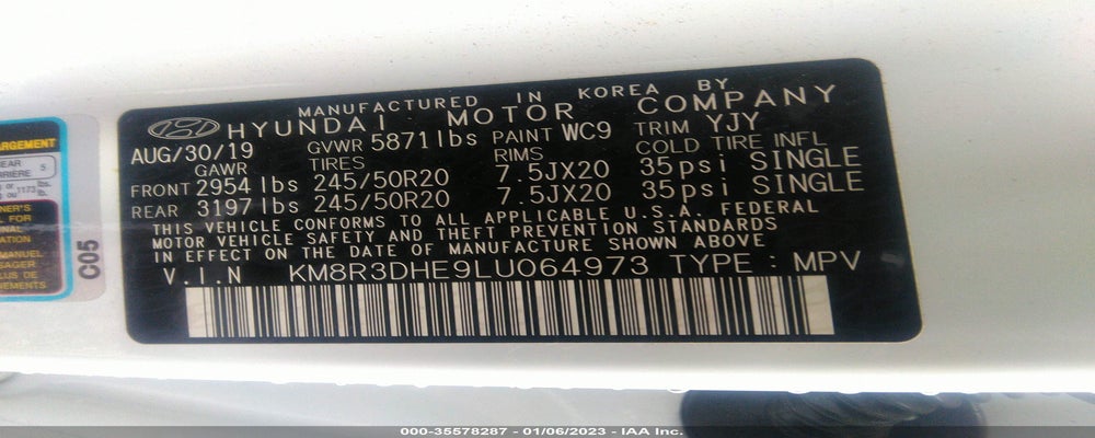 KM8R3DHE9LU064973 2020 HYUNDAI PALISADE photo no. 9