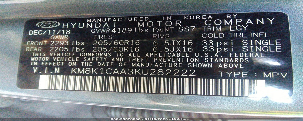KM8K1CAA3KU282222 2019 HYUNDAI KONA photo no. 9