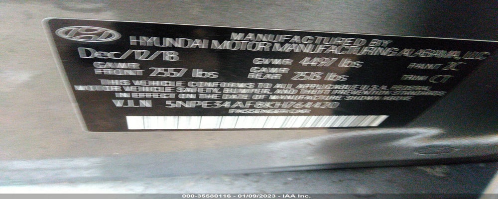 5NPE34AF8KH764420 2019 HYUNDAI SONATA photo no. 9