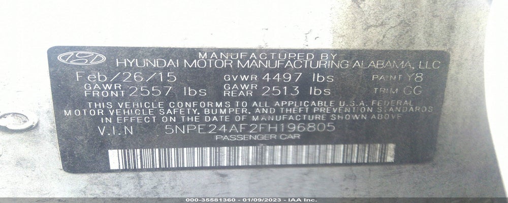 5NPE24AF2FH196805 2015 HYUNDAI SONATA photo no. 9
