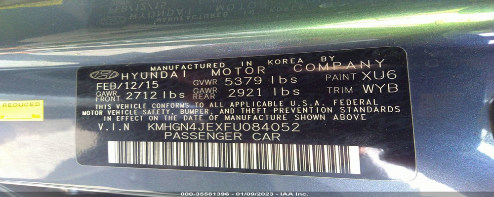 KMHGN4JEXFU084052 2015 HYUNDAI GENESIS photo no. 9