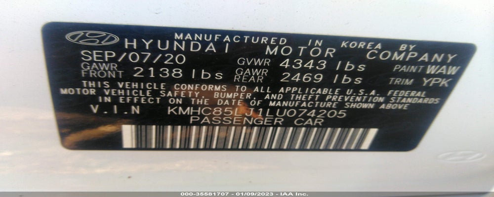 KMHC85LJ1LU074205 2020 HYUNDAI IONIQ ELECTRIC photo no. 9
