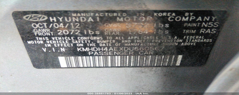 KMHDH4AEXDU660567 2013 HYUNDAI ELANTRA photo no. 9