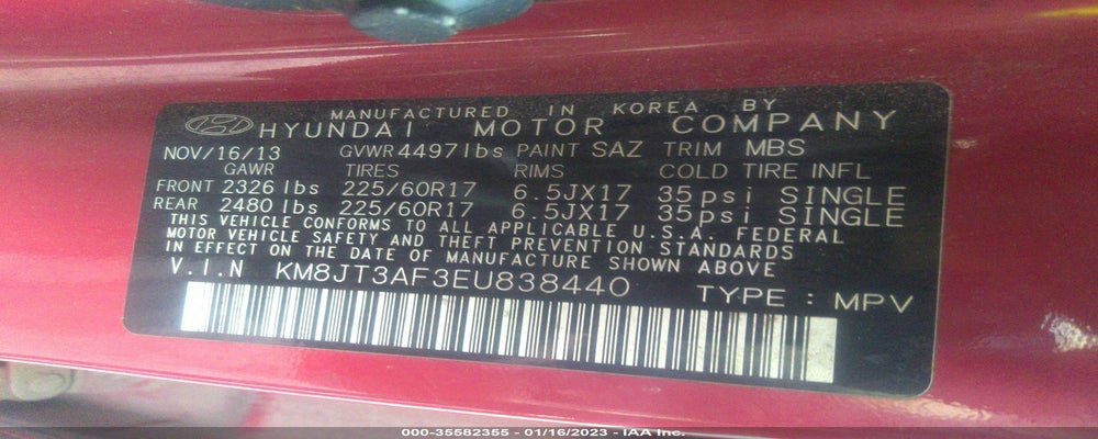 KM8JT3AF3EU838440 2014 HYUNDAI TUCSON photo no. 9