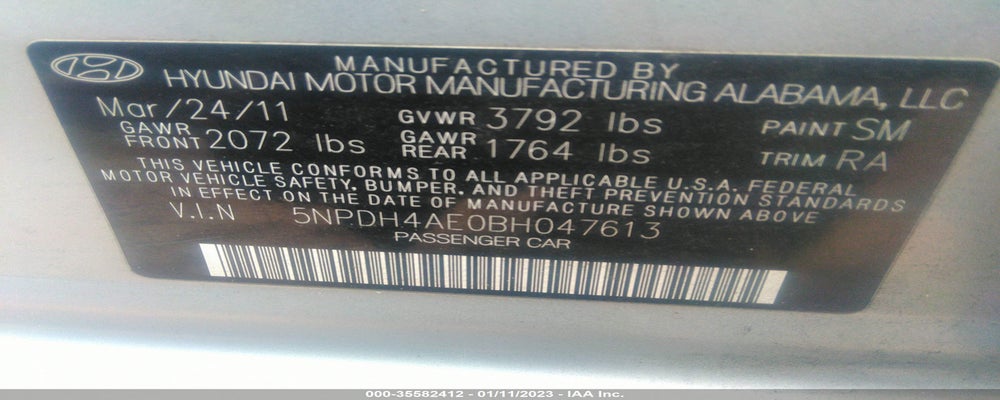 5NPDH4AE0BH047613 2011 HYUNDAI ELANTRA photo no. 9