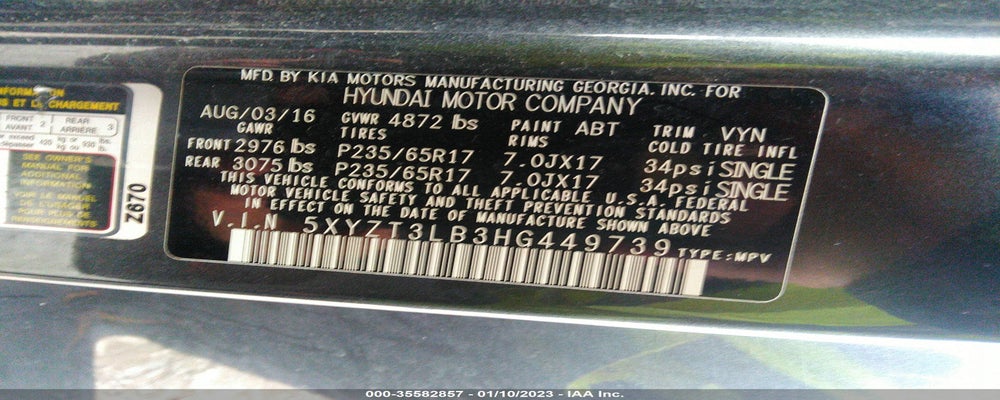 5XYZT3LB3HG449739 2017 HYUNDAI SANTA FE SPORT photo no. 9