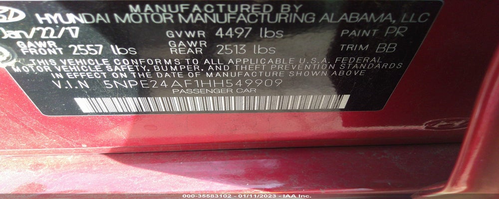 5NPE24AF1HH549909 2017 HYUNDAI SONATA photo no. 9