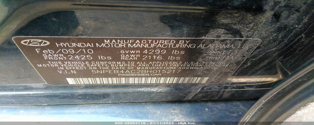 5NPEB4AC2BH015217 2011 HYUNDAI SONATA photo no. 9