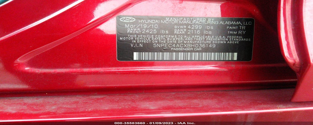5NPEC4ACXBH036149 2011 HYUNDAI SONATA photo no. 9