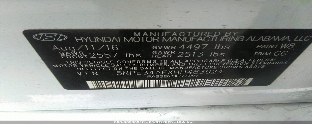 5NPE34AFXHH483924 2017 HYUNDAI SONATA photo no. 9