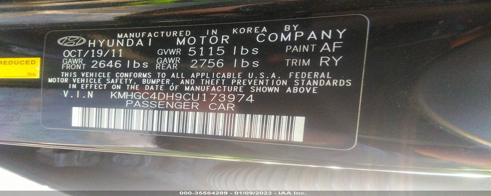 KMHGC4DH9CU173974 2012 HYUNDAI GENESIS photo no. 9