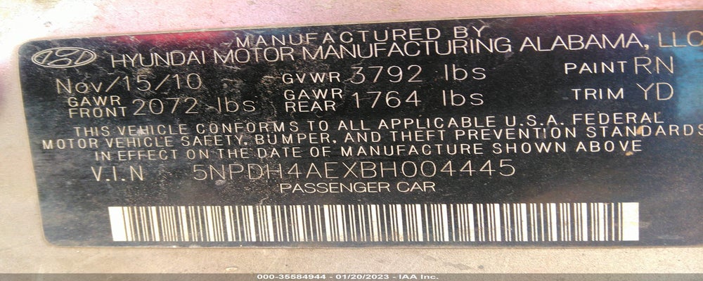 5NPDH4AEXBH004445 2011 HYUNDAI ELANTRA photo no. 9