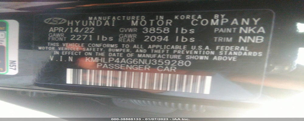 KMHLP4AG6NU359280 2022 HYUNDAI ELANTRA photo no. 9