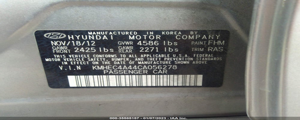 KMHEC4A44CA056278 2012 HYUNDAI SONATA photo no. 9