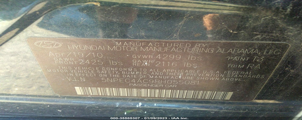 5NPEC4AC9BH055081 2011 HYUNDAI SONATA photo no. 9