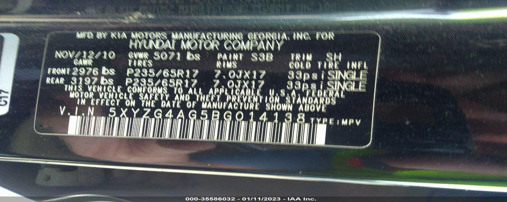 5XYZG4AG5BG014138 2011 HYUNDAI SANTA FE photo no. 9