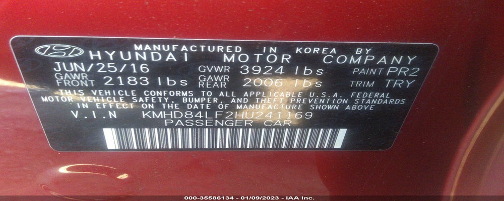 KMHD84LF2HU241169 2017 HYUNDAI ELANTRA photo no. 9