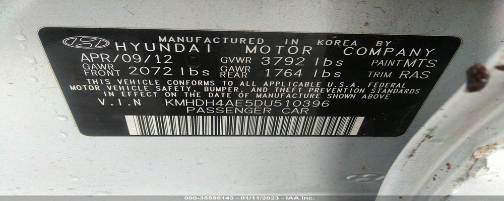 KMHDH4AE5DU510396 2013 HYUNDAI ELANTRA photo no. 9