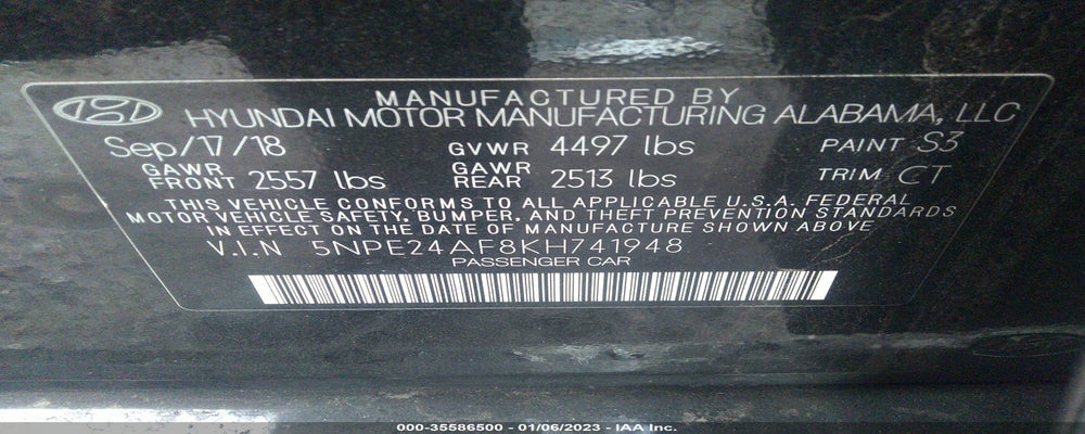 5NPE24AF8KH741948 2019 HYUNDAI SONATA photo no. 9