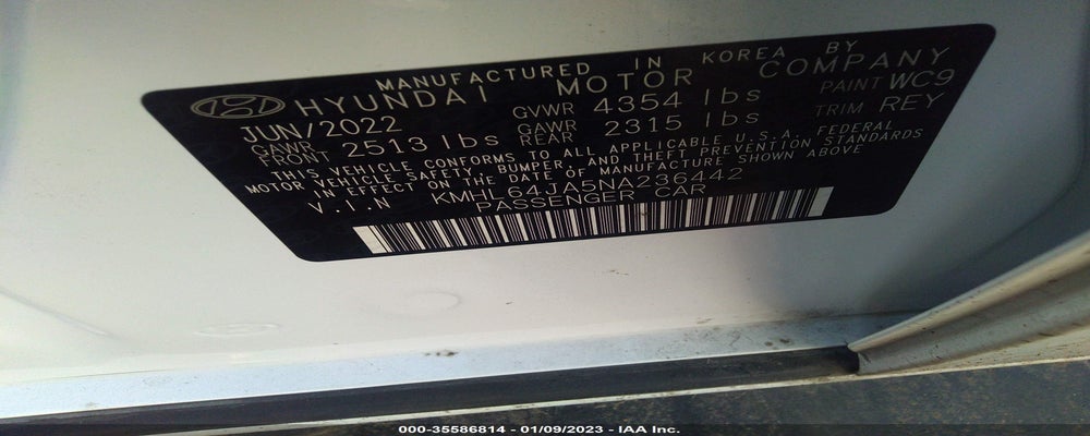 KMHL64JA5NA236442 2022 HYUNDAI SONATA photo no. 9