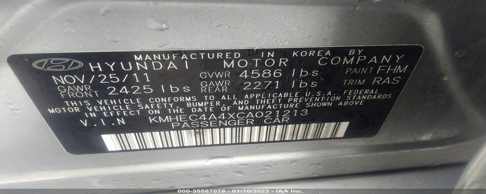 KMHEC4A4XCA021213 2012 HYUNDAI SONATA photo no. 9