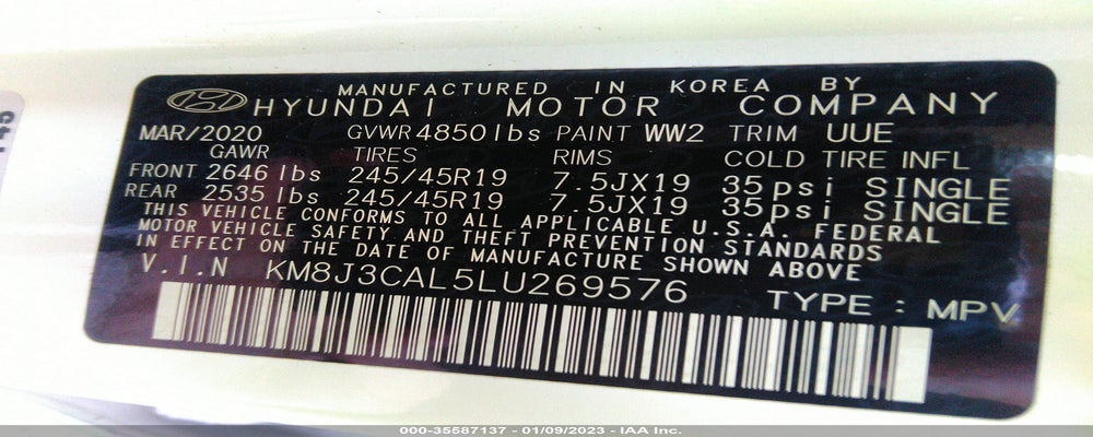 KM8J3CAL5LU269576 2020 HYUNDAI TUCSON photo no. 9