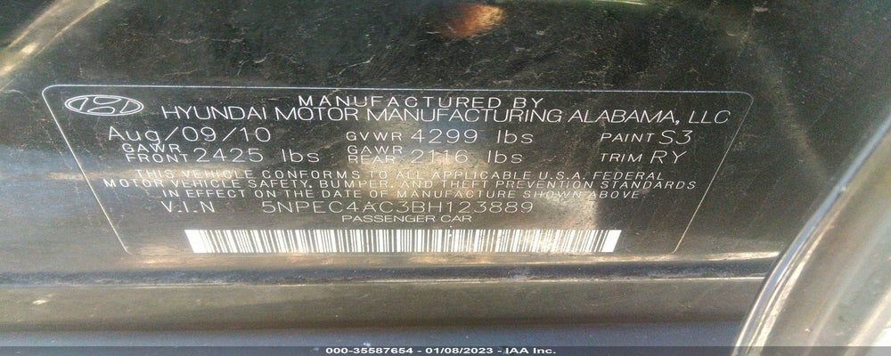 5NPEC4AC3BH123889 2011 HYUNDAI SONATA photo no. 9