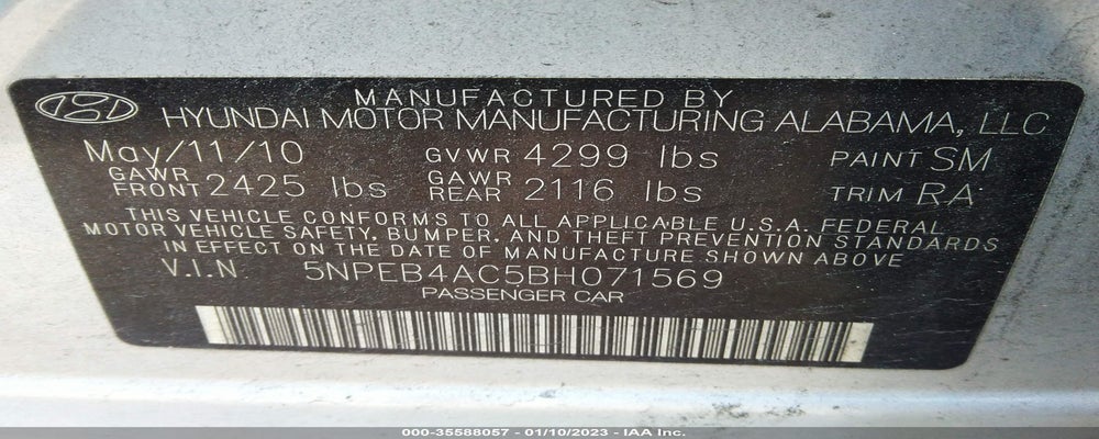 5NPEB4AC5BH071569 2011 HYUNDAI SONATA photo no. 9