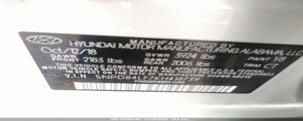 5NPD84LF7KH418739 2019 HYUNDAI ELANTRA photo no. 9