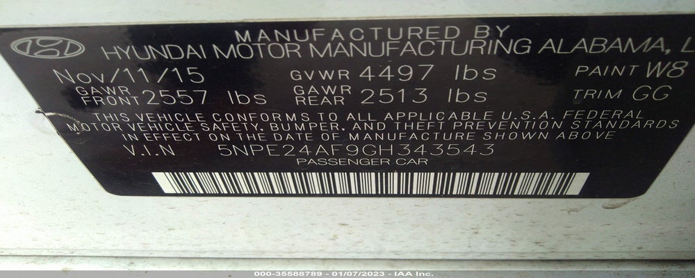 5NPE24AF9GH343543 2016 HYUNDAI SONATA photo no. 9