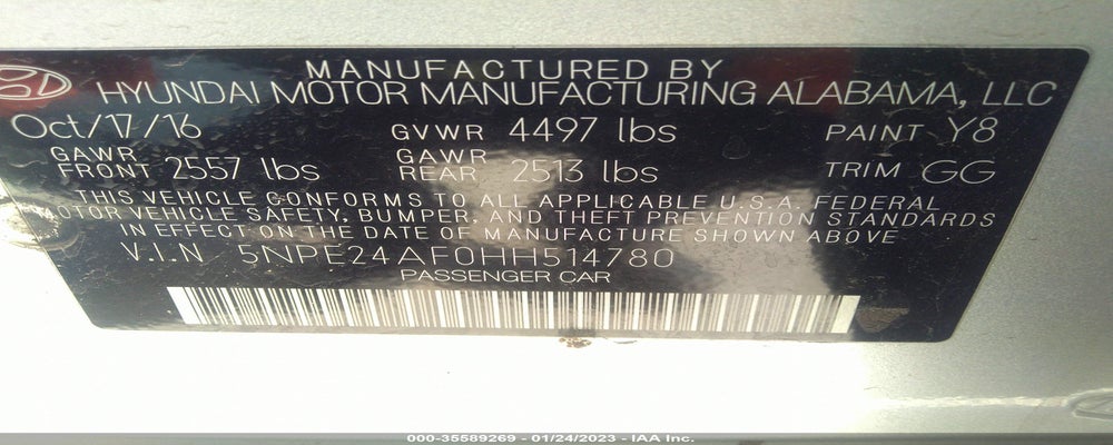 5NPE24AF0HH514780 2017 HYUNDAI SONATA photo no. 9