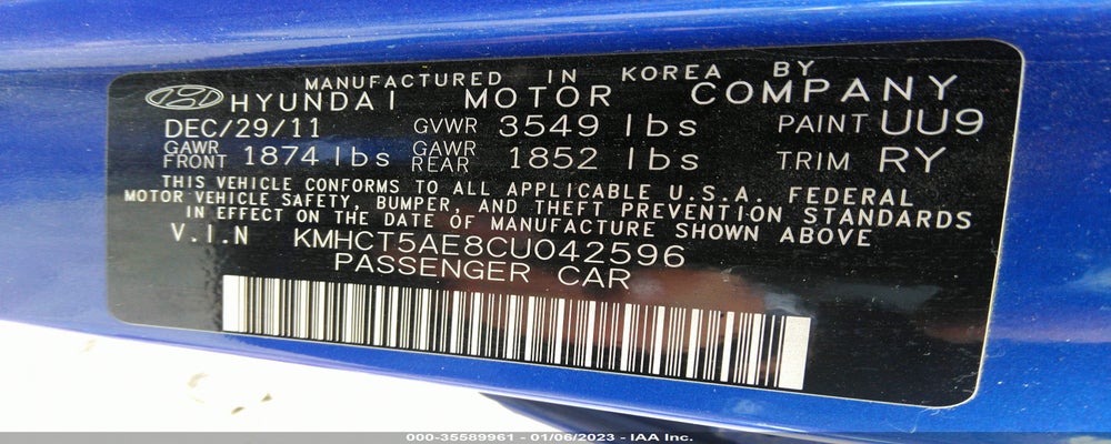 KMHCT5AE8CU042596 2012 HYUNDAI ACCENT photo no. 9