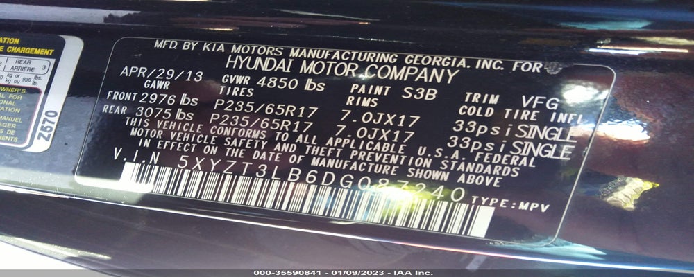 5XYZT3LB6DG087240 2013 HYUNDAI SANTA FE photo no. 9