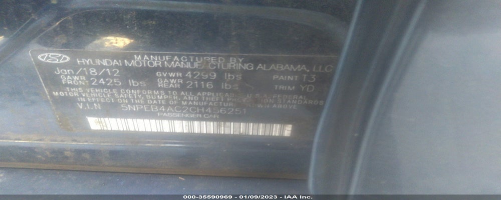 5NPEB4AC2CH456251 2012 HYUNDAI SONATA photo no. 9