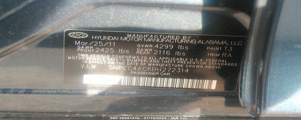 5NPEC4AC6BH272314 2011 HYUNDAI SONATA photo no. 9