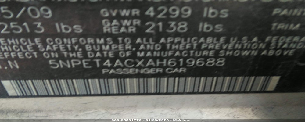 5NPET4ACXAH619688 2010 HYUNDAI SONATA photo no. 9