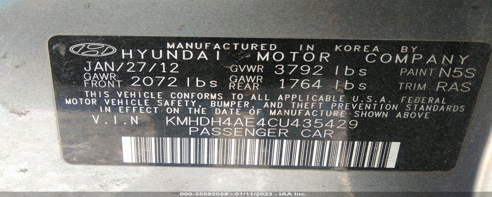 KMHDH4AE4CU435429 2012 HYUNDAI ELANTRA photo no. 9