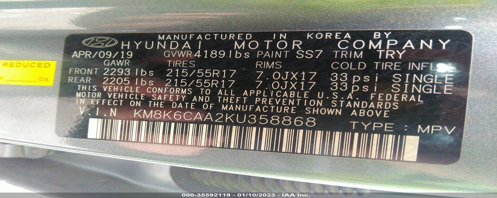 KM8K6CAA2KU358868 2019 HYUNDAI KONA photo no. 9