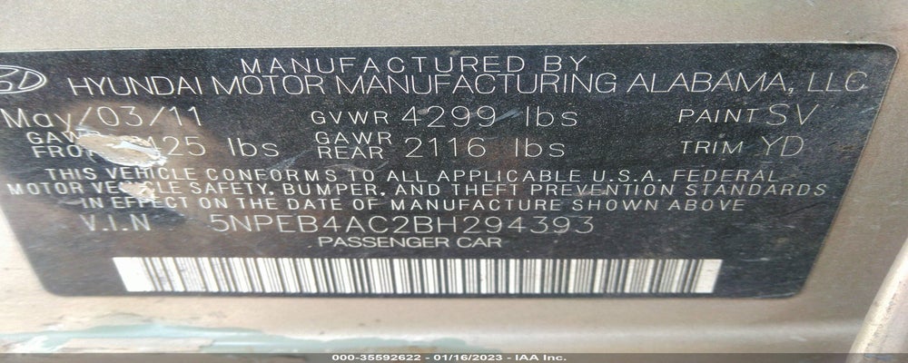 5NPEB4AC2BH294393 2011 HYUNDAI SONATA photo no. 9