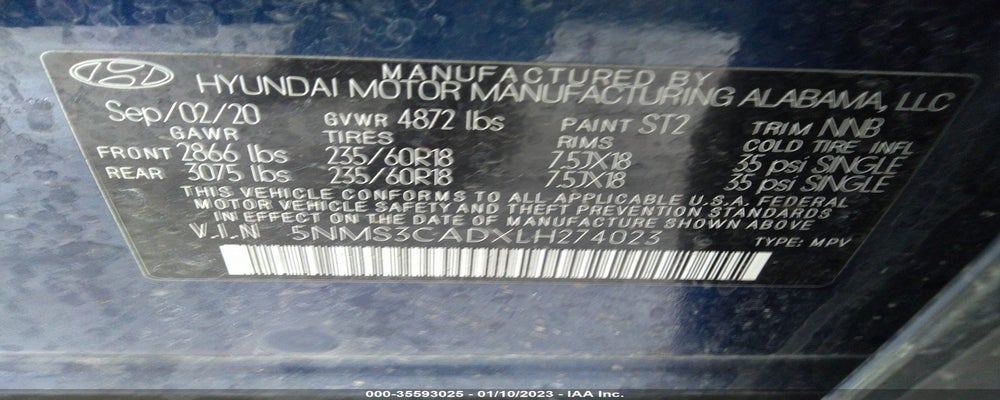 5NMS3CADXLH274023 2020 HYUNDAI SANTA FE photo no. 9