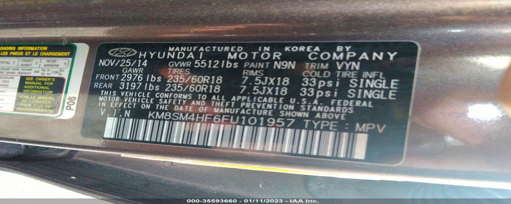 KM8SM4HF6FU101957 2015 HYUNDAI SANTA FE photo no. 9